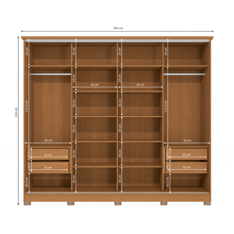 Roupeiro Kappesberg 4 Portas De Correr 4 Gavetas Com Pes E Espelho Canela/Macadamia De Madeira CB01N565-CNMC