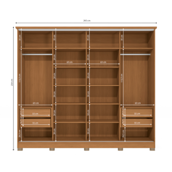 Roupeiro Kappesberg 4 Portas De Correr 4 Gavetas Com Pes E Espelho Canela/Macadamia De Madeira CB01N565-CNMC-f1748bf6-cfeb-4966-a0da-c6172516d4e0