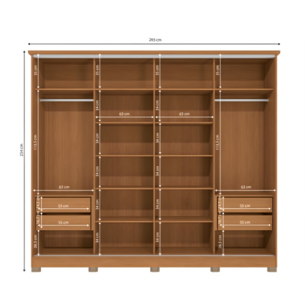 Roupeiro Kappesberg 4 Portas De Correr 4 Gavetas Com Pes E Espelho Canela/Macadamia De Madeira CB01N565-CNMC-beb14149-7c49-4de7-b51f-639511131a62