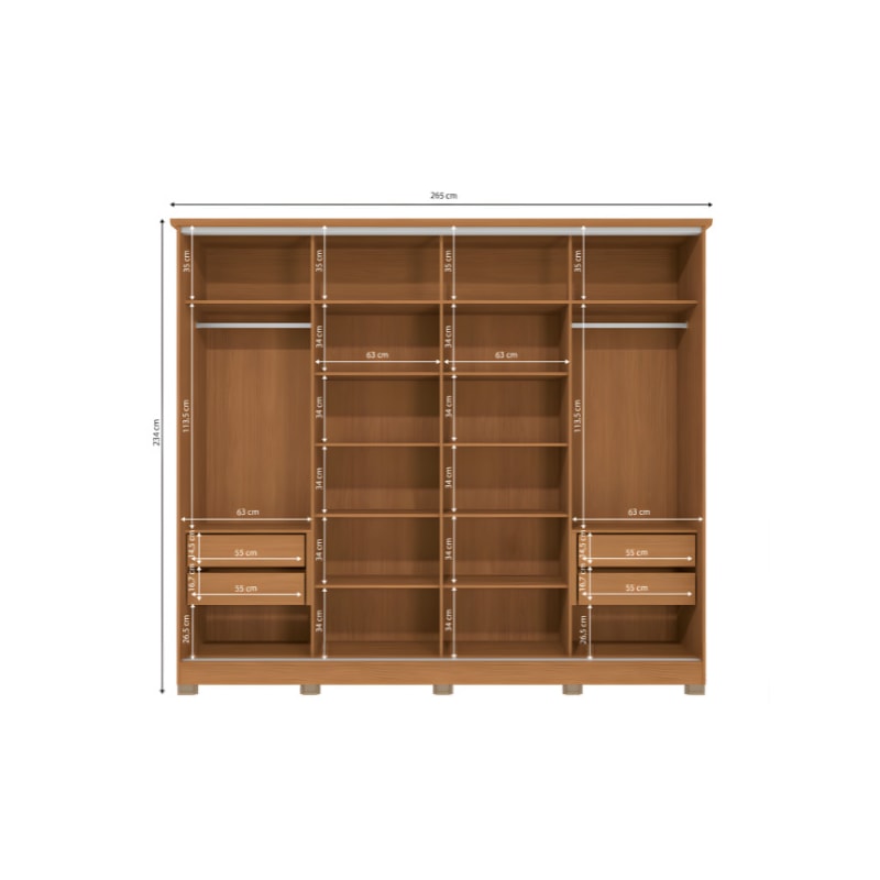 Roupeiro Kappesberg 4 Portas De Correr 4 Gavetas Com Pes E Espelho Canela/Macadamia De Madeira CB01N565-CNMC-b6f14ad2-0fac-412c-8e59-4d805f8e8660