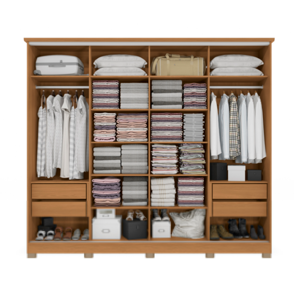 Roupeiro Kappesberg 4 Portas De Correr 4 Gavetas Com Pes E Espelho Canela/Macadamia De Madeira CB01N565-CNMC-9750fdec-2026-4081-9fe1-e428bf383e79