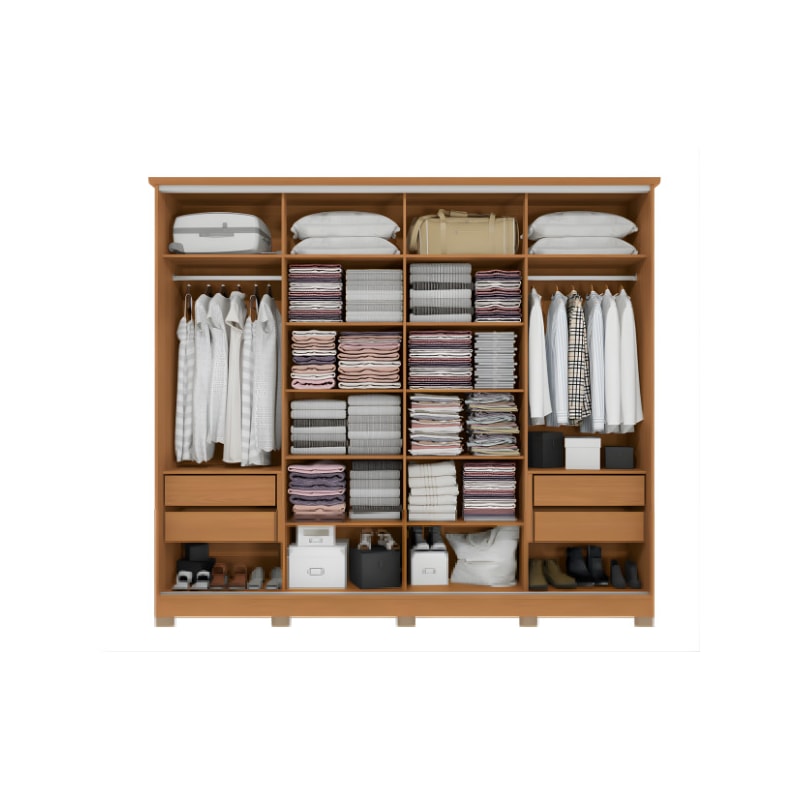 Roupeiro Kappesberg 4 Portas De Correr 4 Gavetas Com Pes E Espelho Canela/Macadamia De Madeira CB01N565-CNMC-f9cab0c8-1feb-400d-a41d-ecd17cc8a44f