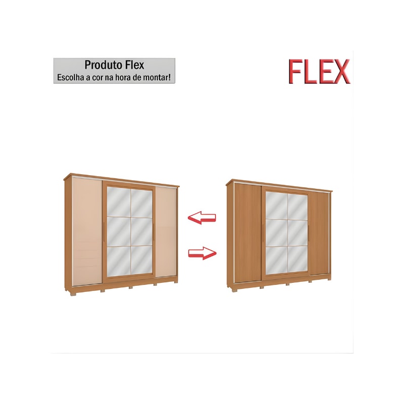 Roupeiro Kappesberg 4 Portas De Correr 4 Gavetas Com Pes E Espelho Canela/Macadamia De Madeira CB01N565-CNMC-c99df681-2bf1-4143-8179-1762b2aff154