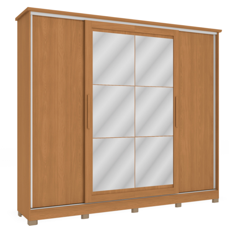 Roupeiro Kappesberg 4 Portas De Correr 4 Gavetas Com Pes E Espelho Canela/Macadamia De Madeira CB01N565-CNMC