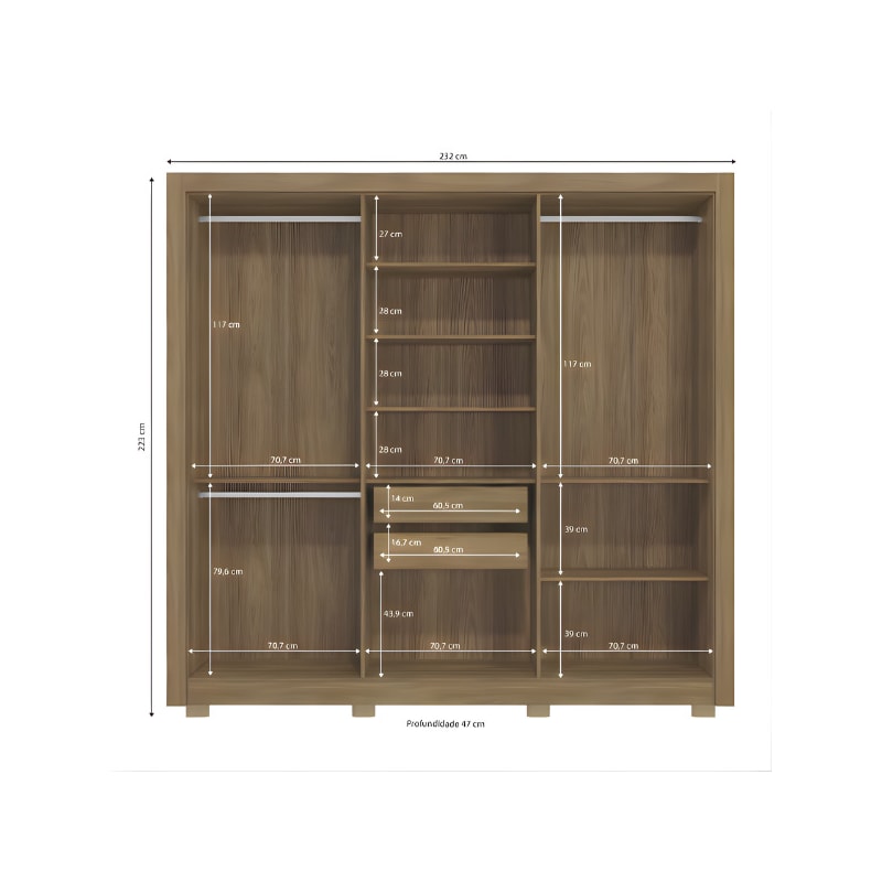 Roupeiro Kappesberg 6 Portas 2 Gavetas com Espelho e Pés de Madeira Nogueira/Fendi-5f11ff84-deb0-45a1-acda-388102fb9601