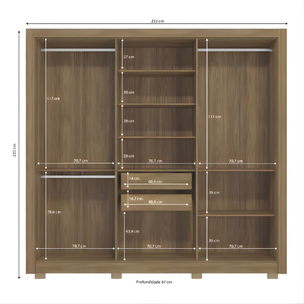 Roupeiro Kappesberg 6 Portas 2 Gavetas com Espelho e Pés de Madeira Nogueira/Fendi-d10efea3-84df-4639-b25d-95a352577596