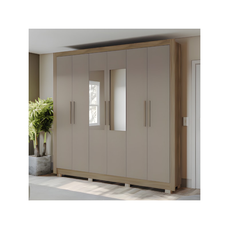 Roupeiro Kappesberg 6 Portas 2 Gavetas com Espelho e Pés de Madeira Nogueira/Fendi-790d3a70-39ab-4c51-a685-53766620f85a