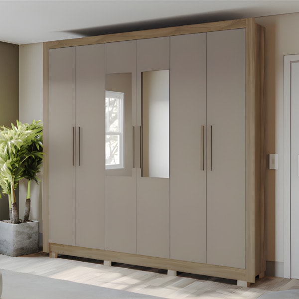 Roupeiro Kappesberg 6 Portas 2 Gavetas com Espelho e Pés de Madeira Nogueira/Fendi-5715a161-206d-4c26-b6e0-3ebc39e3be7d