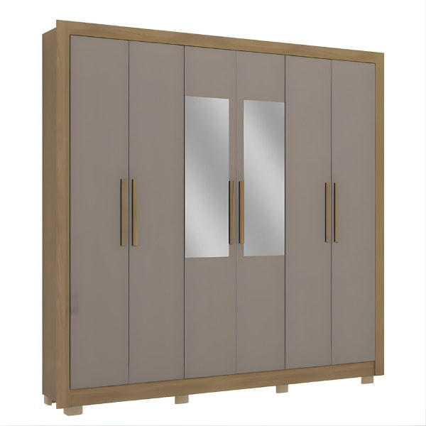 Roupeiro Kappesberg 6 Portas 2 Gavetas com Espelho e Pés de Madeira Nogueira/Fendi-9f7458cc-bbd0-48a9-adbf-1c8d4cb6e90c