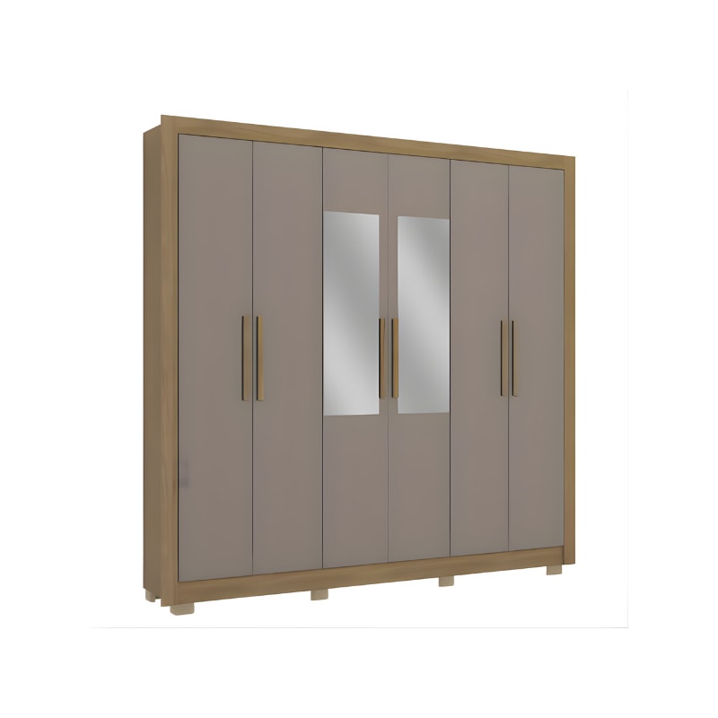 Roupeiro Kappesberg 6 Portas 2 Gavetas com Espelho e Pés de Madeira Nogueira/Fendi-6d4f0fd0-ebdc-44b7-9b3d-c3d05491683d