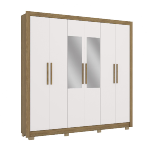Roupeiro Kappesberg 6 Portas 2 Gavetas com Espelho e Pes Nogueira/Branco de Madeira