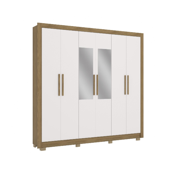 Roupeiro Kappesberg 6 Portas 2 Gavetas com Espelho e Pes Nogueira/Branco de Madeira-cbc6d60a-8274-4187-95d7-35ffbd2a5b79