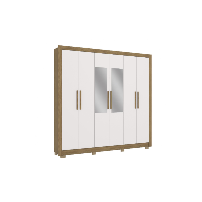 Roupeiro Kappesberg 6 Portas 2 Gavetas com Espelho e Pes Nogueira/Branco de Madeira