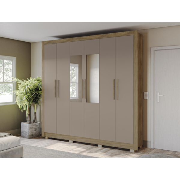 Roupeiro Kappesberg 6 Portas 2 Gavetas Com Pes E Espelho Nogueira/Fendi De Madeira-f2caf70e-0f35-4099-84a4-1b0ed47b3f95