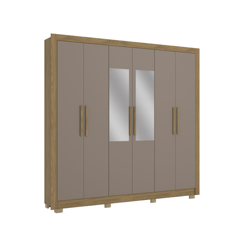 Roupeiro Kappesberg 6 Portas 2 Gavetas Com Pes E Espelho Nogueira/Fendi De Madeira