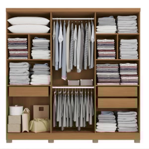 Roupeiro Kappesberg 6 Portas 3 Gavetas com Espelho e Pes Canela de Madeira