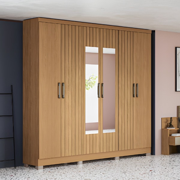 Roupeiro Kappesberg 6 Portas 3 Gavetas com Espelho e Pes Canela de Madeira-2212d599-0e4e-40f7-8671-ddb53307899a