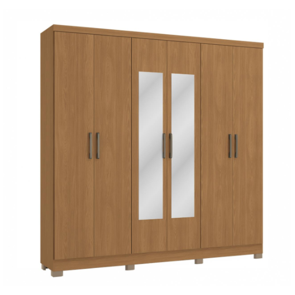 Roupeiro Kappesberg 6 Portas 3 Gavetas com Espelho e Pes Canela de Madeira-6fe8f700-d798-4831-be16-e0bc224387d1