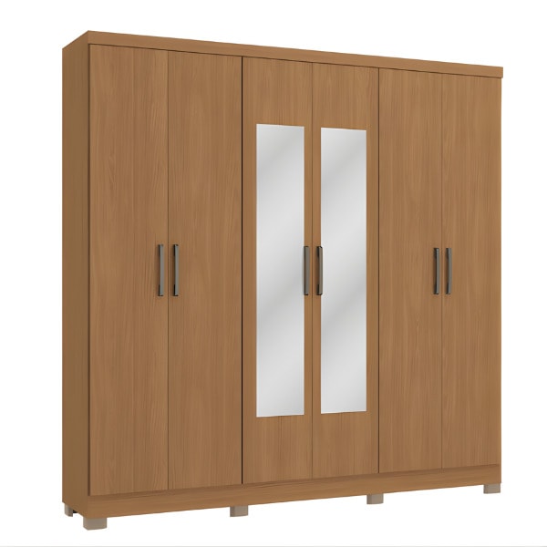 Roupeiro Kappesberg 6 Portas 3 Gavetas com Espelho e Pes Canela de Madeira-046195b7-f8be-4646-8b2c-e838ed197ec3