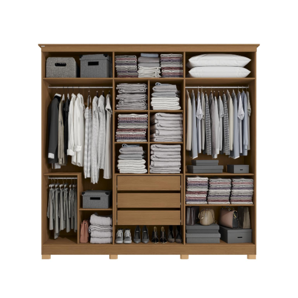 Roupeiro Kappesberg 6 Portas 3 Gavetas com Espelho e Pes Canela de Madeira-b4b4e5af-a888-45de-a309-b7893835c662