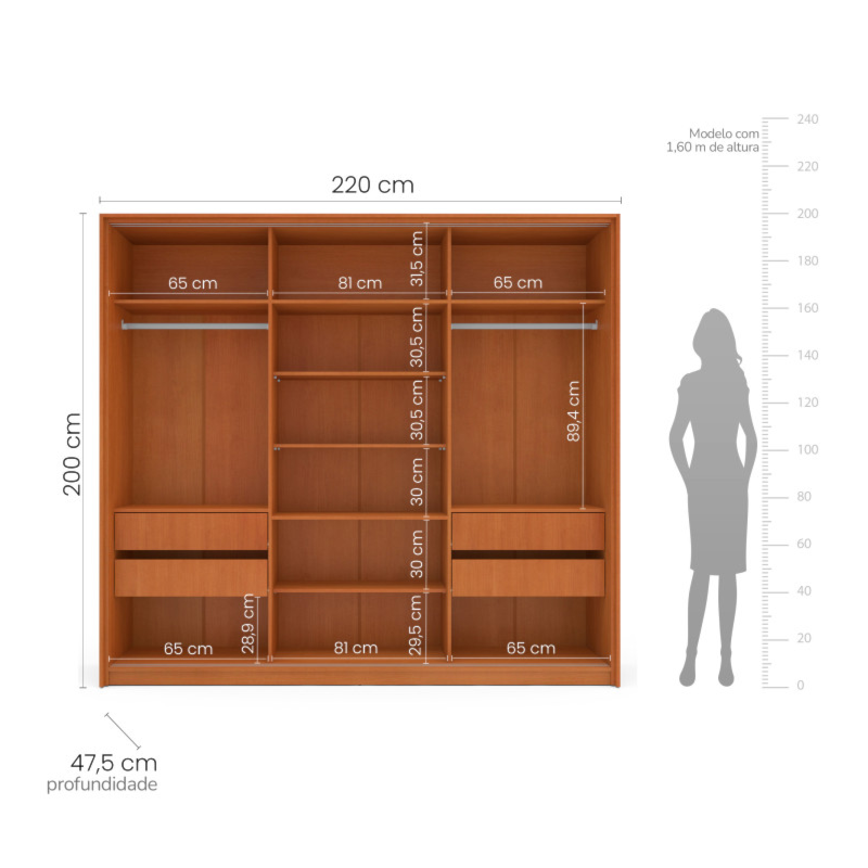 Roupeiro Politorno Porto Freijó/Cinza-853dcc74-3691-4892-834d-c935359b6b84