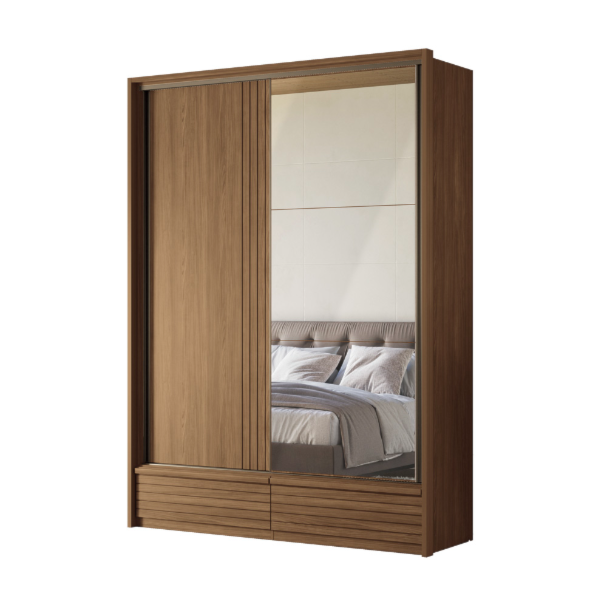 Roupeiro Santos Andira Democrata com Espelho 2 Portas de Correr 2 Gavetas Jatoba/Areia Flex-c6a751b4-e403-438f-b465-ac245838f6d4