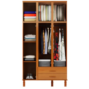 Roupeiro Serpil Casual 3 Portas 2 Gavetas com Espelho Cedro Acetinado