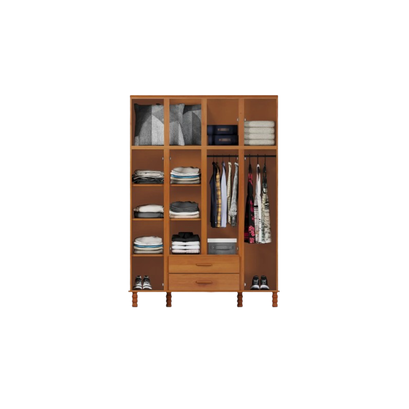 Roupeiro Serpil Casual 4 Portas 2 Gavetas com Espelho Cedro Acetinado