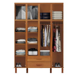 Roupeiro Serpil Casual 4 Portas 2 Gavetas com Espelho Cedro Acetinado