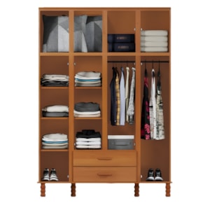 Roupeiro Serpil Casual 4 Portas 2 Gavetas com Espelho Cedro Acetinado