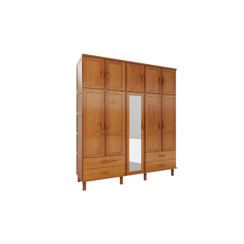 Roupeiro Serpil Casual 5 Portas 4 Gavetas com Espelho Cedro Acetinado