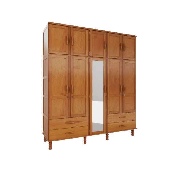 Roupeiro Serpil Casual 5 Portas 4 Gavetas com Espelho Cedro Acetinado-72ffe8f5-2c3c-433b-bf9f-73080268a514