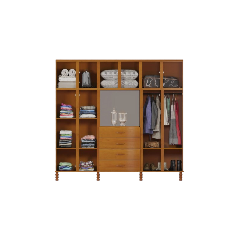 Roupeiro Serpil Casual Capelao 6 Portas 4 Gavetas com Espelho Cedro Acetinado