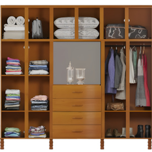 Roupeiro Serpil Casual Capelao 6 Portas 4 Gavetas com Espelho Cedro Acetinado