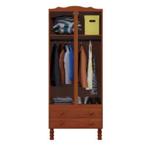 Roupeiro Serpil Clean 2 Portas 2 Gavetas com Espelho Nogal Acetinado