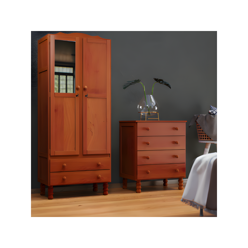 Roupeiro Serpil Clean 2 Portas 2 Gavetas com Espelho Nogal Acetinado-5e9119b4-aac9-4047-8cc4-02fe02e04fd6