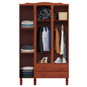 Roupeiro Serpil Clean 3 Portas 2 Gavetas com Espelho Nogal Acetinado