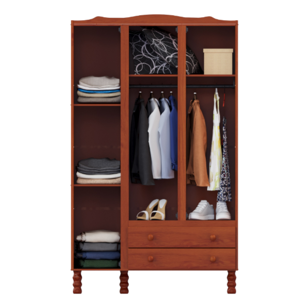 Roupeiro Serpil Clean 3 Portas 2 Gavetas com Espelho Nogal Acetinado-732ae067-2da6-4d16-bfd5-cd8eb97e6a49