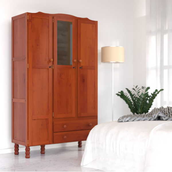 Roupeiro Serpil Clean 3 Portas 2 Gavetas com Espelho Nogal Acetinado-d49e9be3-7b7c-4435-bf24-abec158d2ca7