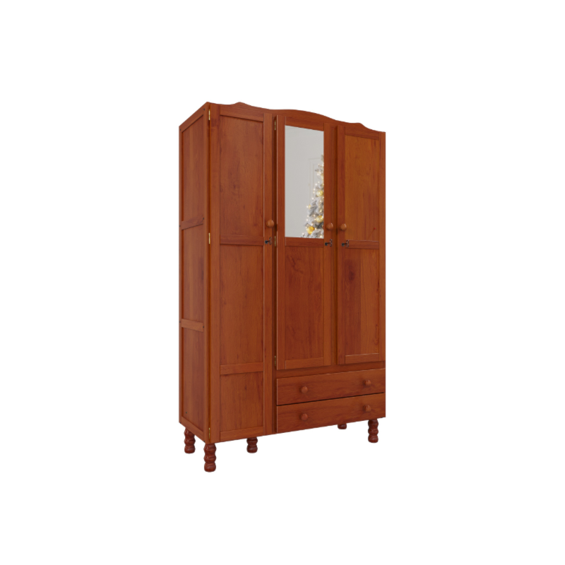 Roupeiro Serpil Clean 3 Portas 2 Gavetas com Espelho Nogal Acetinado