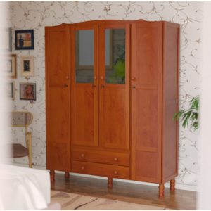 Roupeiro Serpil Clean 4 Portas 2 Gavetas com Espelho Nogal Acetinado