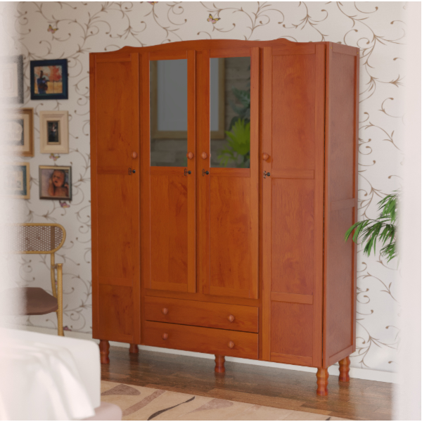 Roupeiro Serpil Clean 4 Portas 2 Gavetas com Espelho Nogal Acetinado-245db0f9-6abc-478f-a706-d2202235d5f4