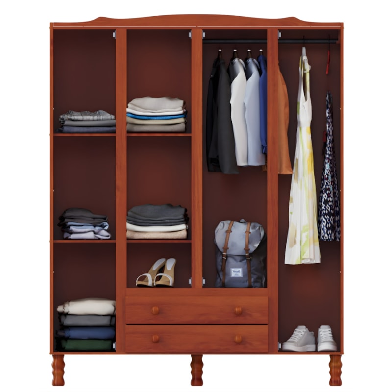 Roupeiro Serpil Clean 4 Portas 2 Gavetas com Espelho Nogal Acetinado-03e41921-95e8-42d5-badd-692a8386c899