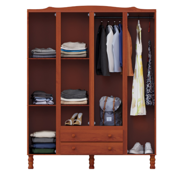 Roupeiro Serpil Clean 4 Portas 2 Gavetas com Espelho Nogal Acetinado-3d0b7326-9b20-4317-8cd3-89493abe03c5