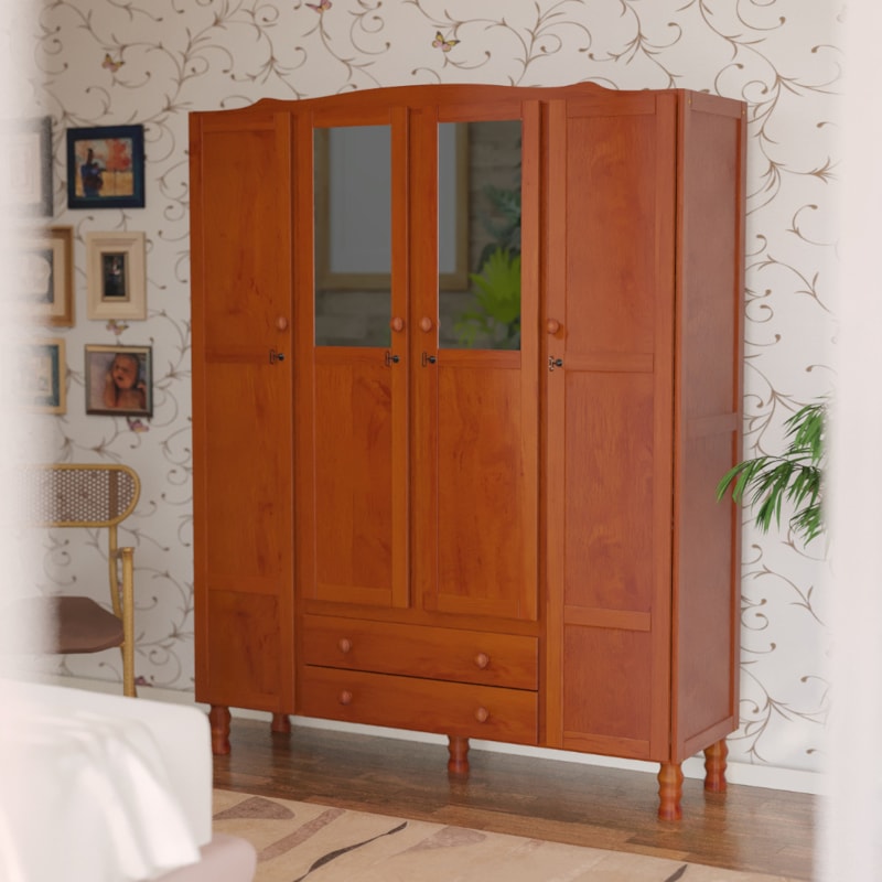 Roupeiro Serpil Clean 4 Portas 2 Gavetas com Espelho Nogal Acetinado-f1710d7d-dbc0-463f-b405-884f58b70d7f