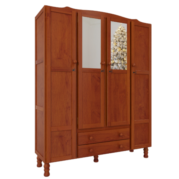 Roupeiro Serpil Clean 4 Portas 2 Gavetas com Espelho Nogal Acetinado-f152cdc5-d5b3-4c8f-88da-aa6166846fc7