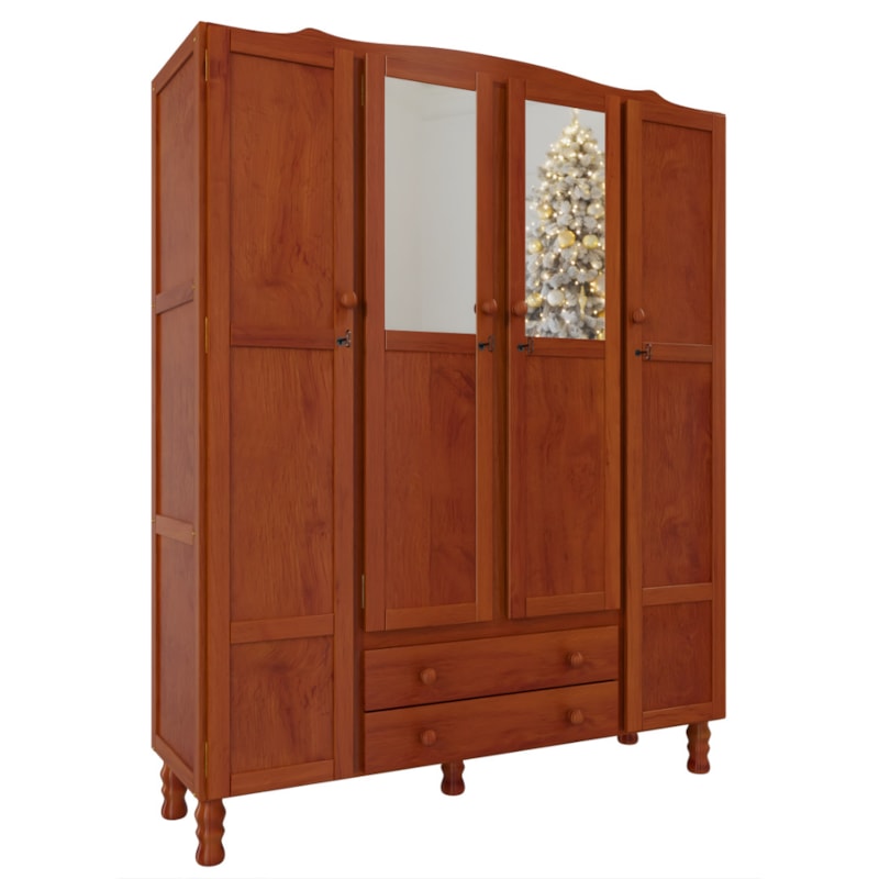 Roupeiro Serpil Clean 4 Portas 2 Gavetas com Espelho Nogal Acetinado-40b11967-f69e-4c4d-8dfd-bc6dd1a0f5e4