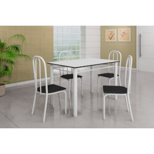 Sala de Jantar Art Panta Atlanta 1,10 com 4 Cadeiras Vitorias Branco/Preto