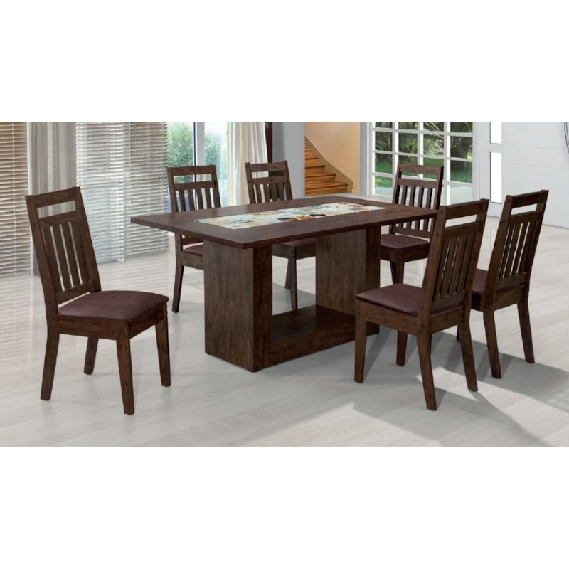 Sala De Jantar Art Panta Suica Em Mdf Com 6 Cadeiras Sofia CAst Rust/Marr 206139000 160x90