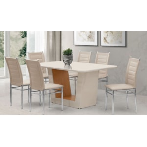 Sala De Jantar Art Panta Viena 158x90 Tampo Mdf/Vidro 6 Cadeiras Tokio Comado/Off White/Canela Rusti
